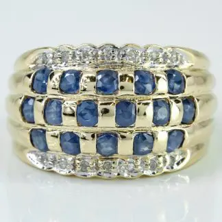 Vintage 14k Yellow Gold Sapphire and Diamond Anniversary Band Cocktail Ring