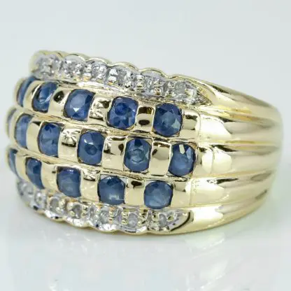 Vintage 14k Yellow Gold Sapphire and Diamond Anniversary Band Cocktail Ring - Image 2