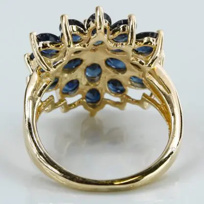 Vintage 14k Yellow Gold Sapphire and Diamond Flower Cocktail Statement Ring - Image 4