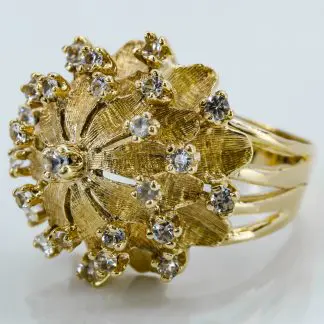14K Yellow Gold & Quartz Gemstone Flower Dome Cocktail Anniversary Ring