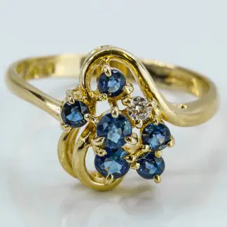 14k Yellow Gold Blue Gemstone & CZ Cubic Zirconia Stone Cocktail Ring