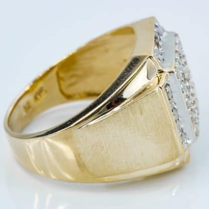 10K Yellow Gold Brushed Men's Diamond Statement Ring - Image 3