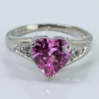 10k White Gold Pink Heart Spinel Gemstone & Diamond Ring