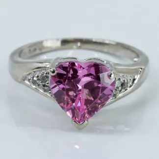 10k White Gold Pink Heart Spinel Gemstone & Diamond Ring