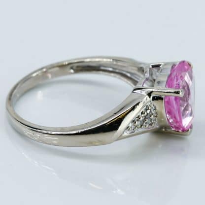 10k White Gold Pink Heart Spinel Gemstone & Diamond Ring - Image 2