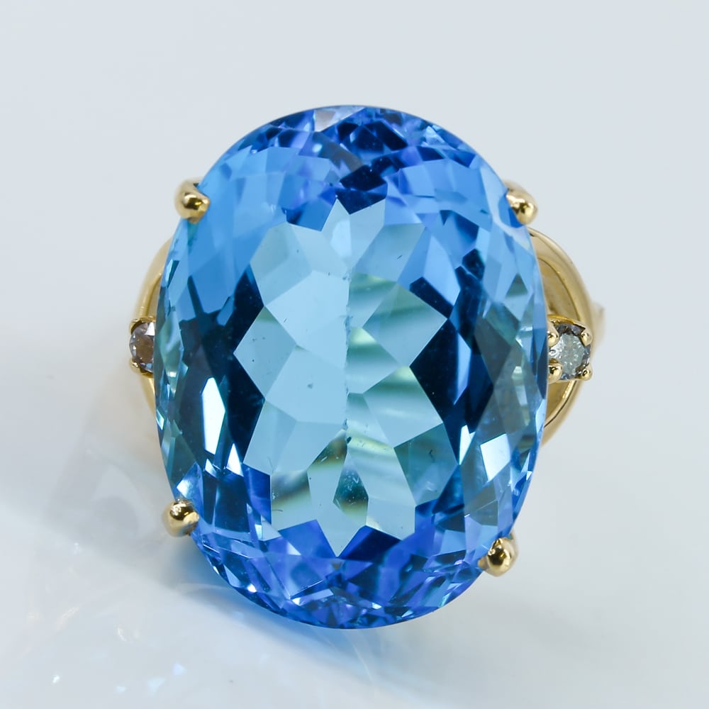 14k Gold Swiss Blue Topaz & Diamond Ring - A&V Pawn