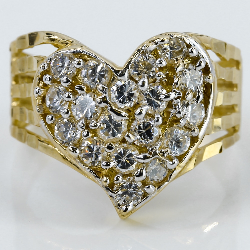 10k Yellow Gold CZ Stone Heart Ring - A&V Pawn