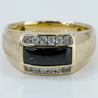 10k Yellow Gold Diamond & Onyx Brushed Band Ring