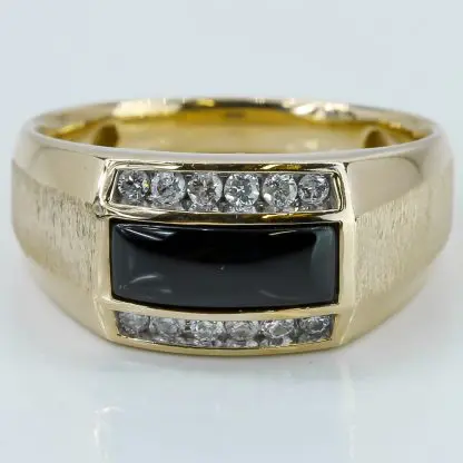 10k Yellow Gold Diamond & Onyx Brushed Band Ring