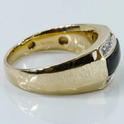 10k Yellow Gold Diamond & Onyx Brushed Band Ring