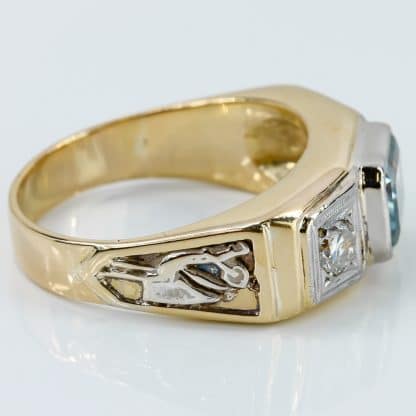 Vintage 18k Two-Tone White & Yellow Gold Topaz & Diamond Men's Ring - Image 3