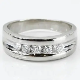 14k White Gold Half Carat Diamond Men's Wedding Band Anniversary Ring