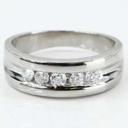 14k White Gold Half Carat Diamond Men's Wedding Band Anniversary Ring