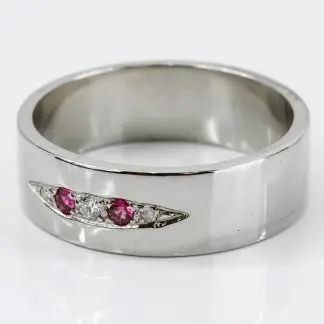Vintage Men's 10k White Gold Diamond & Ruby Anniversary Band Wedding Ring