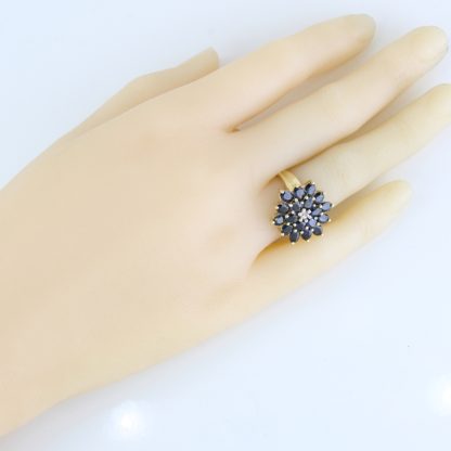 Vintage 14k Yellow Gold Sapphire and Diamond Flower Cocktail Statement Ring - Image 6