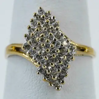 14k Yellow Gold Diamond Cluster Waterfall Cocktail Ring