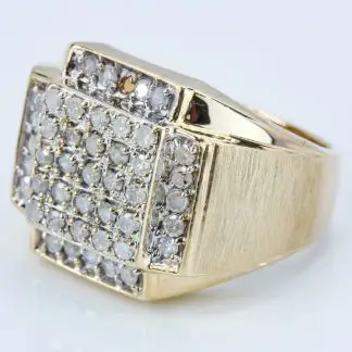 10K Yellow Gold Brushed Men's Diamond Statement Ring