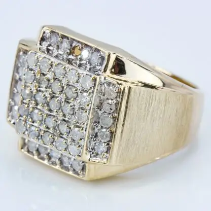 10K Yellow Gold Brushed Men's Diamond Statement Ring