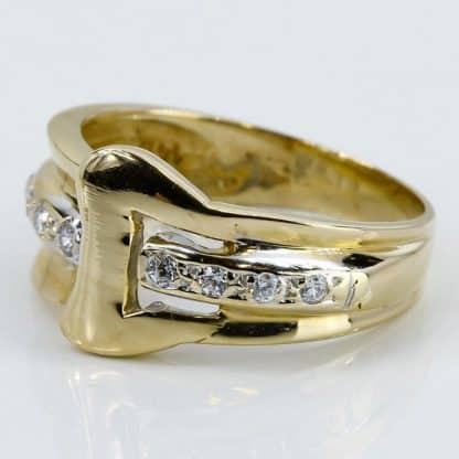 14k Yellow & White Gold CZ Cubic Zirconia Stone Buckle Ring Band - Image 2