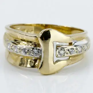 14k Yellow & White Gold CZ Cubic Zirconia Stone Buckle Ring Band