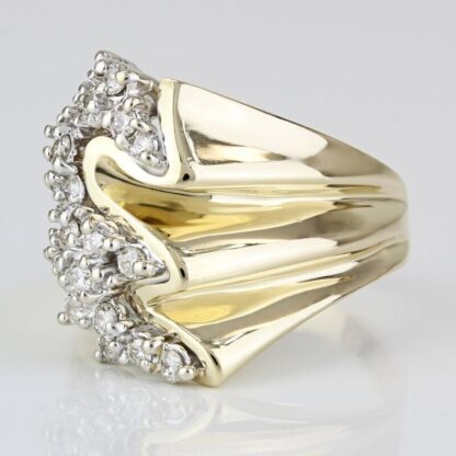 Unique 14k Yellow Gold Pavé Diamond Cluster Ring