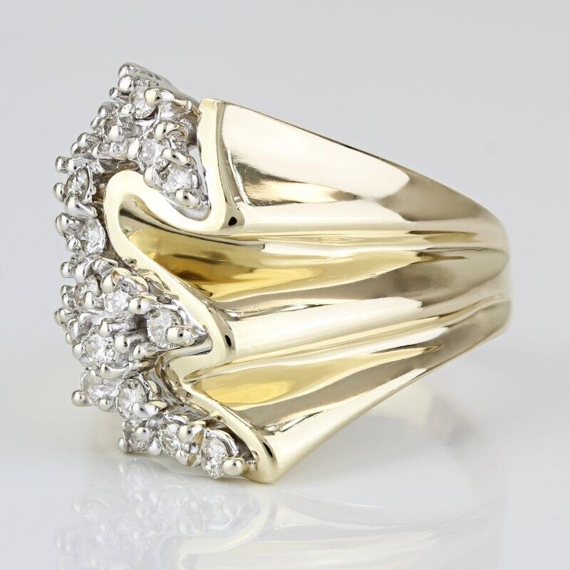 Unique 14k Yellow Gold Pavé Diamond Cluster Ring