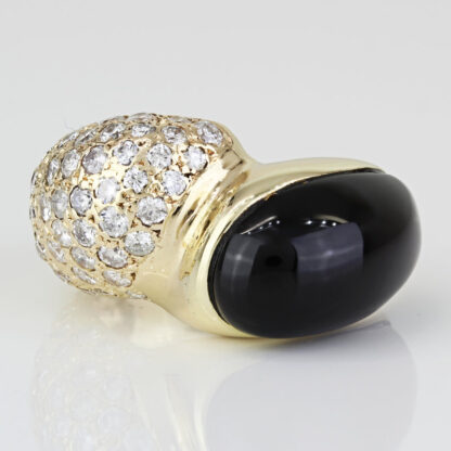 Unique Vintage 14K Yellow Gold Onyx & Diamond Cocktail Ring