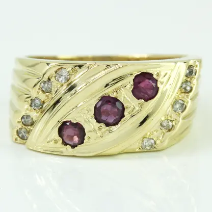 Vintage 14k Yellow Gold Ruby & Diamond Wedding / Anniversary Band Ring