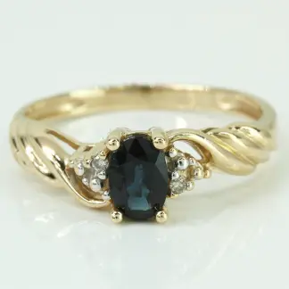 Vintage 10k Yellow Gold Solitaire Sapphire Diamond  Engagement Anniversary Ring