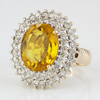 10k Yellow Gold Citrine Gemstone & Diamond Halo Anniversary / Cocktail Ring