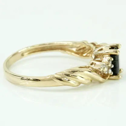 Vintage 10k Yellow Gold Solitaire Sapphire Diamond  Engagement Anniversary Ring - Image 3