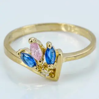 10k Yellow Gold Pink & Blue Gemstone Flower Ring