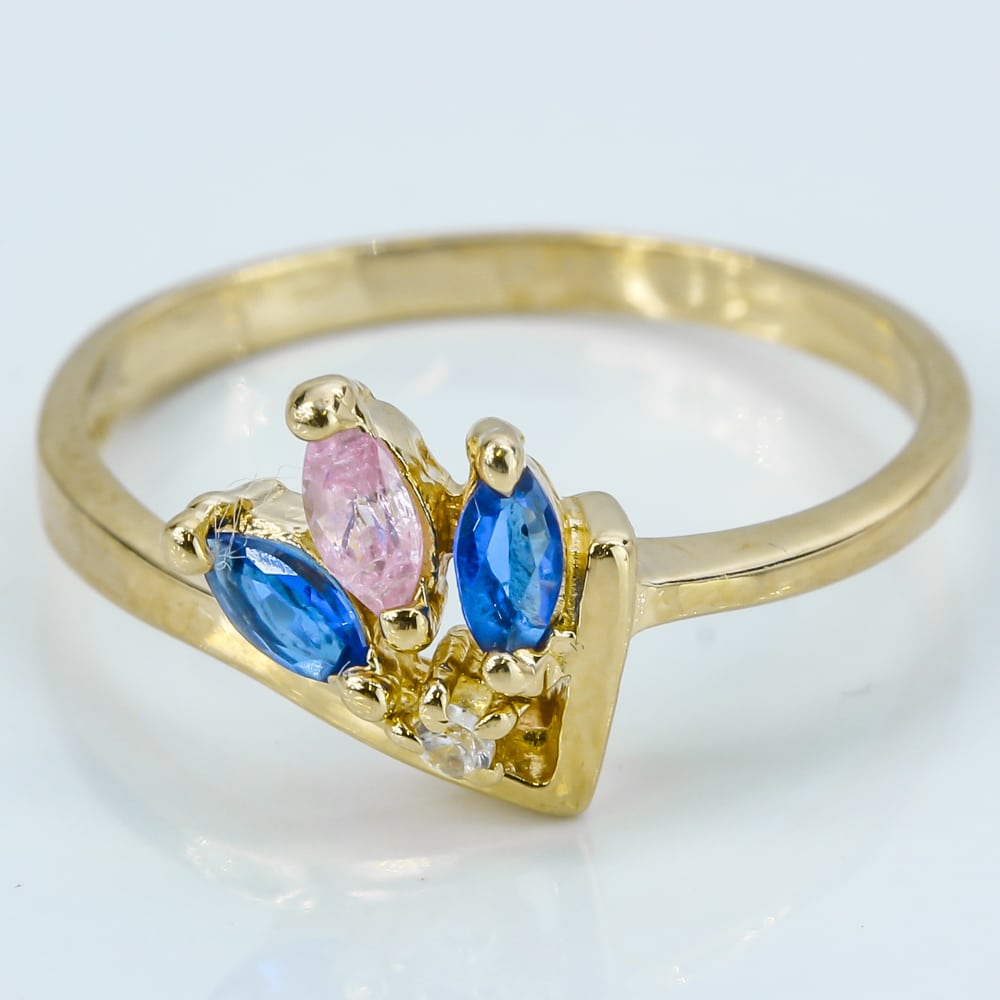 10k Gold Pink & Blue Flower Ring - A&V Pawn
