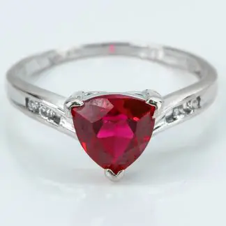 14k White Gold Diamond & Lab-Created Ruby Solitaire Anniversary Band Ring