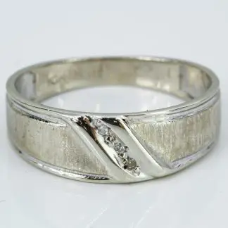 Vintage Brushed 10k White Gold Diamond Men's Wedding Band Ring