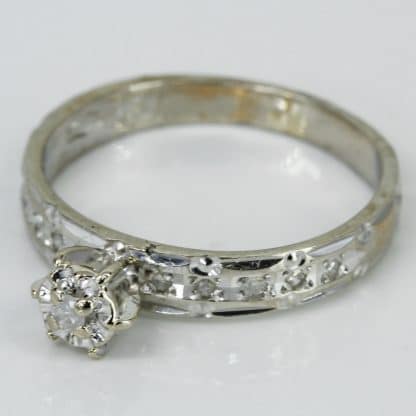 10k White Gold and Diamond Bridal Engagement Ring and Wedding Band Set - Image 6