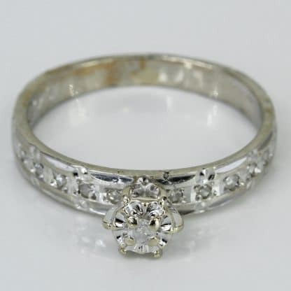 10k White Gold and Diamond Bridal Engagement Ring and Wedding Band Set - Image 5