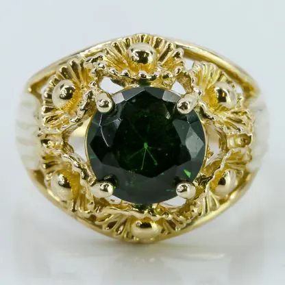 14k Yellow Gold Simulated Emerald Floral Cocktail Halo Ring