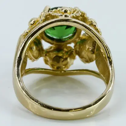 14k Yellow Gold Simulated Emerald Floral Cocktail Halo Ring - Image 4