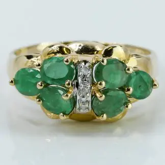Vintage 14k Yellow Gold Emerald & Diamond Wedding Anniversary Band Cocktail Ring