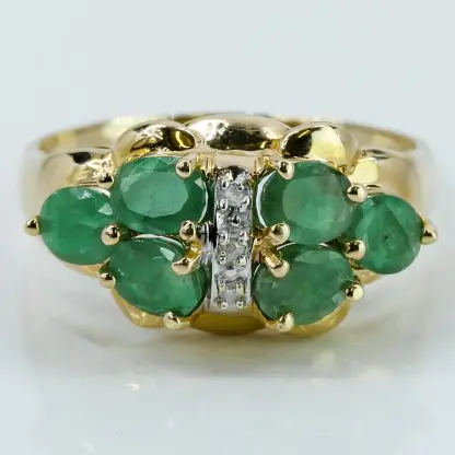 Vintage 14k Yellow Gold Emerald & Diamond Wedding Anniversary Band Cocktail Ring