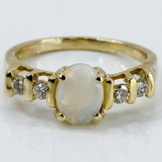 14k Yellow Gold Opal & Diamond Cocktail Ring