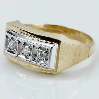 10K Two-Tone White and Yellow Gold 3-Diamond Wedding Band Ring by Magic Glo - Image 2