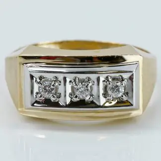 10K Two-Tone White and Yellow Gold 3-Diamond Wedding Band Ring by Magic Glo