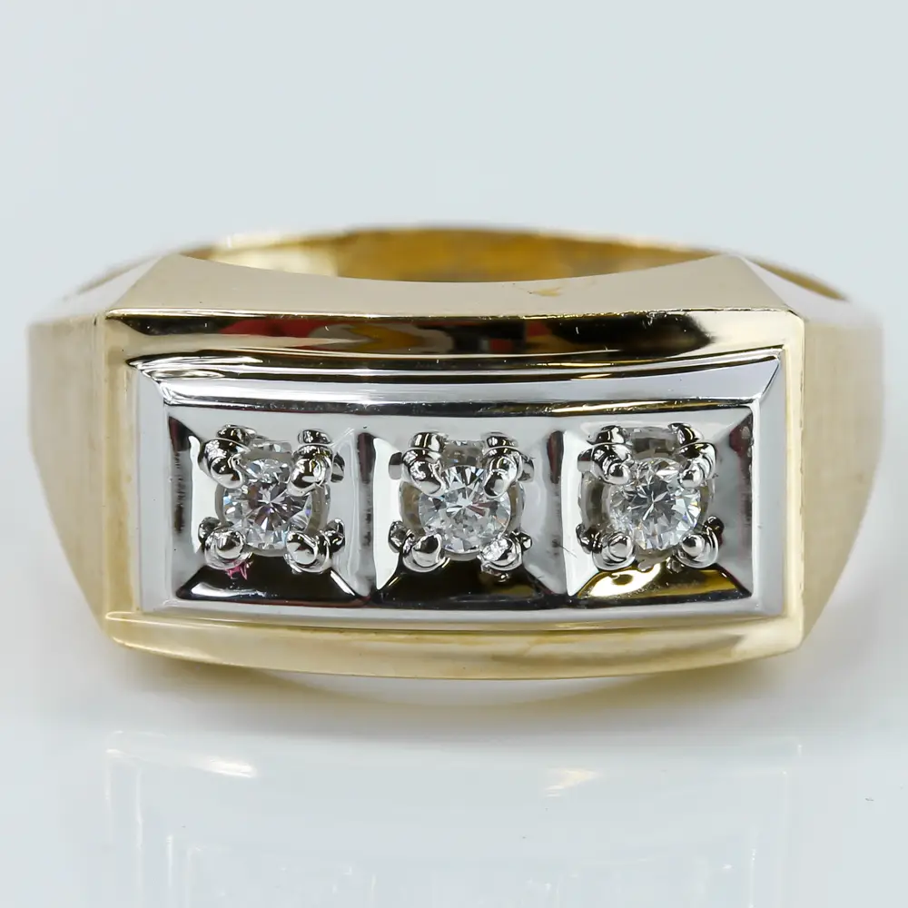 10K Two-Tone White and Yellow Gold 3-Diamond Wedding Band Ring by