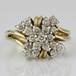 Vintage 14k Yellow Gold Diamond Cluster Cocktail Ring