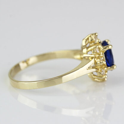 14k Yellow Gold Blue Gemstone & CZ Cubic Zirconia Halo Anniversary Cocktail Ring - Image 3