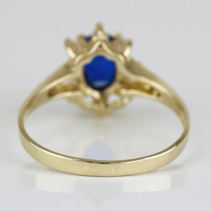 14k Yellow Gold Blue Gemstone & CZ Cubic Zirconia Halo Anniversary Cocktail Ring - Image 4