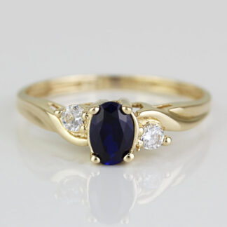 10k Yellow Gold Oval Blue Simulated Sapphire CZ Cubic Zirconia Anniversary Ring