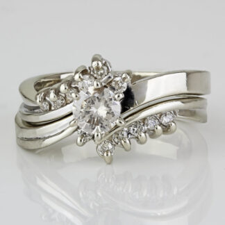 14k White Gold Diamond Engagement Ring Wedding Band Set